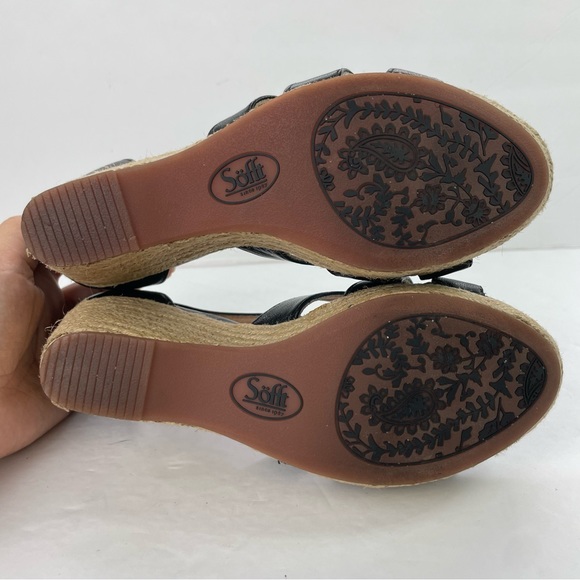 Sofft Black Leather Espadrille Wedge Open Toe Sandals - Picture 12 of 16